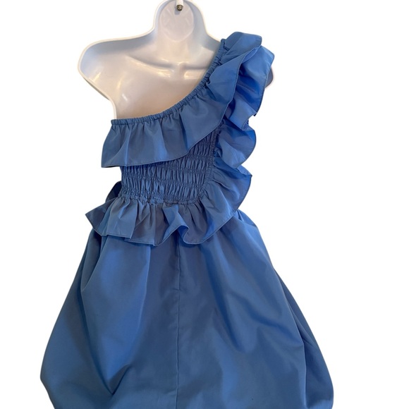 One-Shoulder Ruffled Blue Mini Dress - Picture 2 of 3